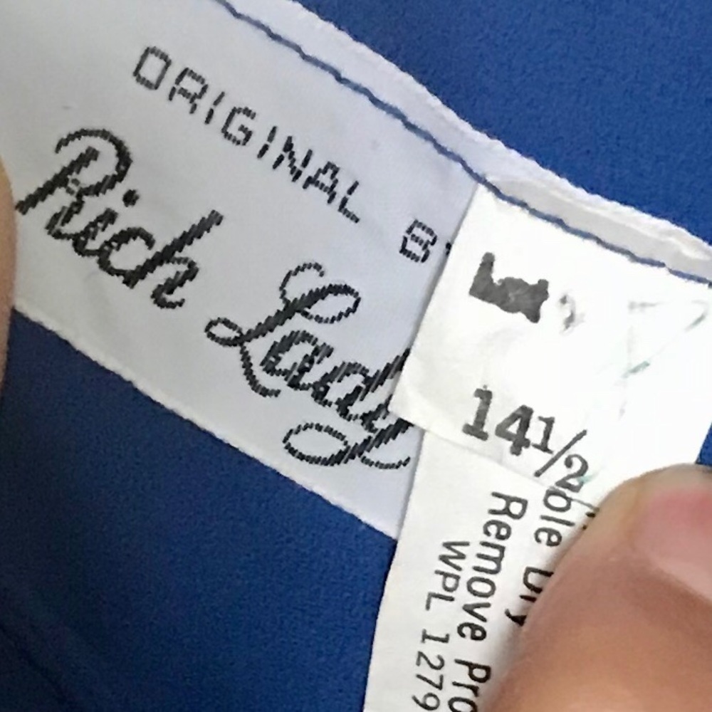 Vintage Rich Lady Royal Blue Pleated Sheer Long Sleeve Dress XL Neck Detail - Picture 5 of 7
